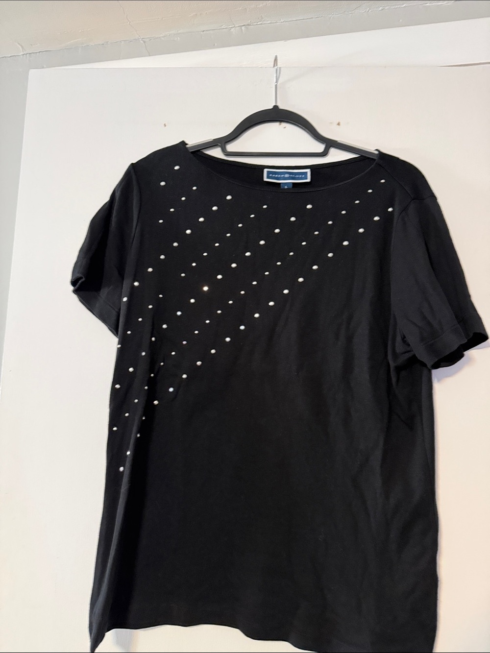 Karen Scott Black Short-Sleeve Tee with Diagonal Rhinestones